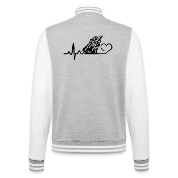 Huhn Hühnerliebe Herzschlag - College-Sweatjacke - Grau meliert/Weiß - Hinten - Marisol (170cm)