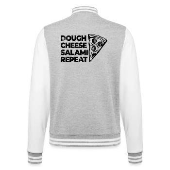 Dough Cheese Salami Repeat - College Sweat Jacket - heather grey/white - Back - Marisol (170cm)