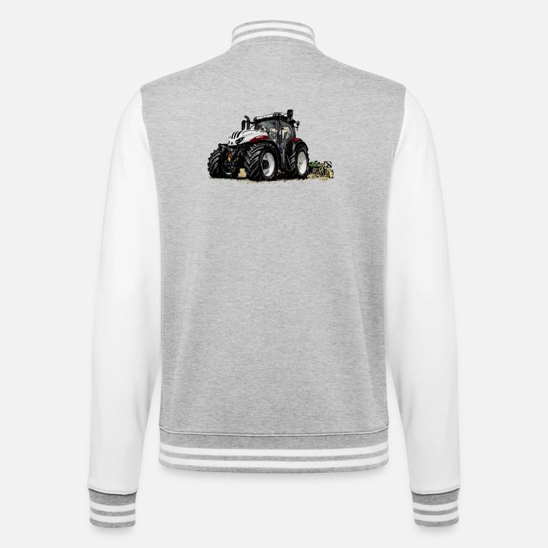 Traktor Steyr 6145 bei der Arbeit - College-Sweatjacke - Grau meliert/Weiß