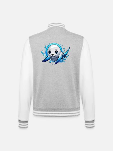 Robbe | Robbenbaby im Meer - College-Sweatjacke - Grau meliert/Weiß