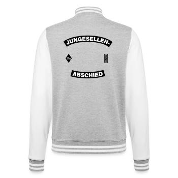 Junggesellenabschied Rahmen (JGA MC-Rocker-Design) - College-Sweatjacke - Grau meliert/Weiß - Hinten - Marisol (170cm)