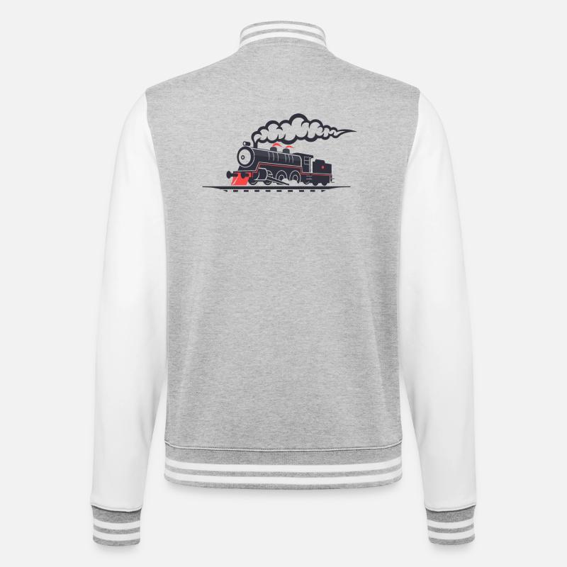 Eisenbahn - College-Sweatjacke - Grau meliert/Weiß