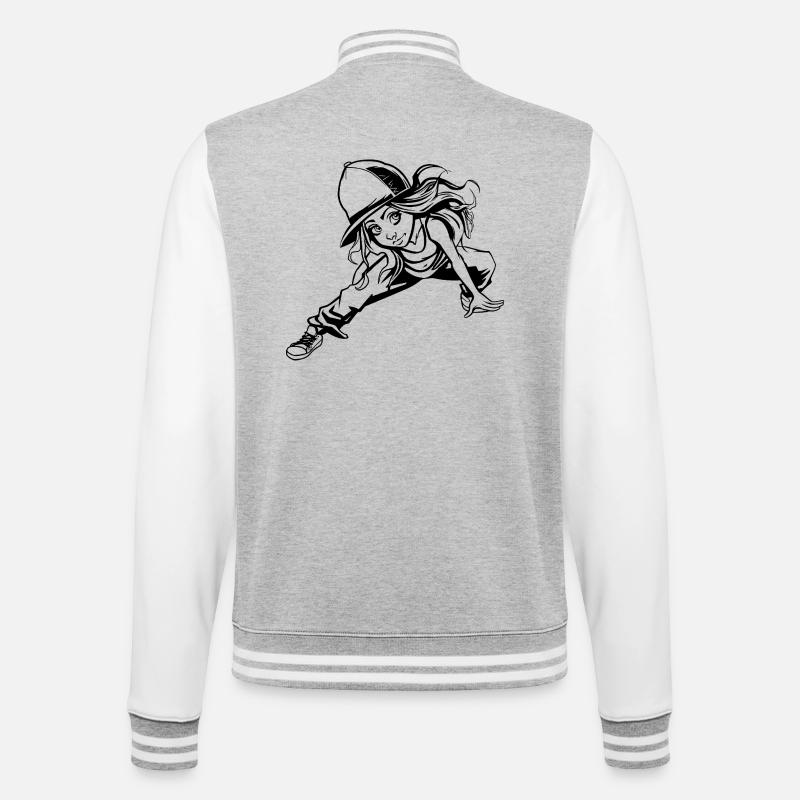 Breakdance Mädchen - College-Sweatjacke - Grau meliert/Weiß