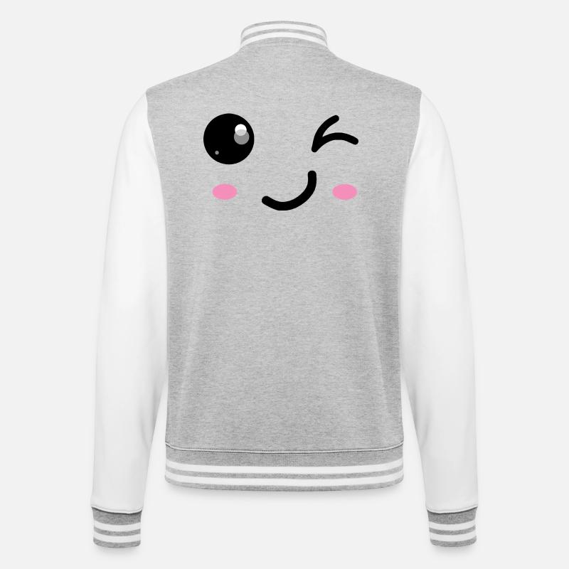 Zwinkerndes Lächeln - College-Sweatjacke - Grau meliert/Weiß
