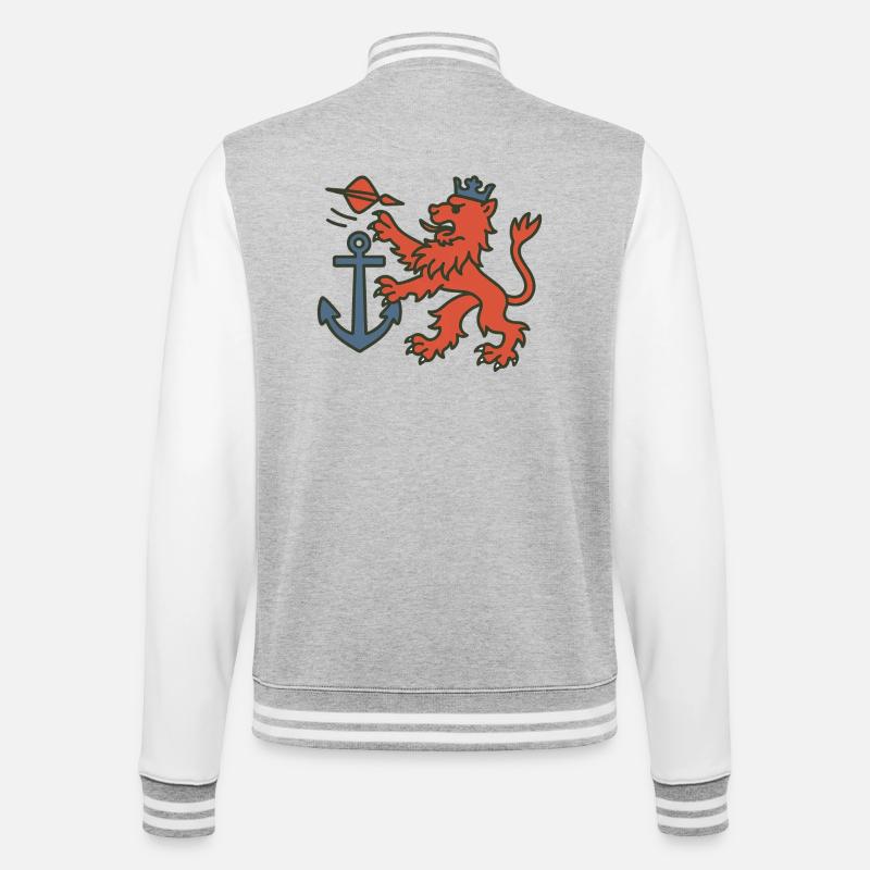 Düsseldorfer Löwe mit Dartpfeil - College-Sweatjacke - Grau meliert/Weiß