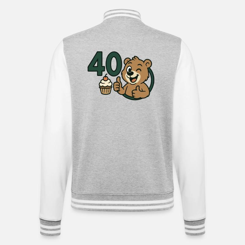 Bärenstark mit 40 - College-Sweatjacke - Grau meliert/Weiß
