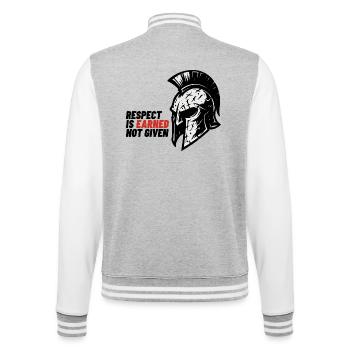 Respect Is earned not given – Spartanerhelm - College-Sweatjacke - Grau meliert/Weiß - Hinten - Marisol (170cm)