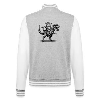 Caticorn chevauchant T-Rex vintage line art drôle mashu - Veste Teddy - gris chiné / blanc - Dos - Marisol (170cm)