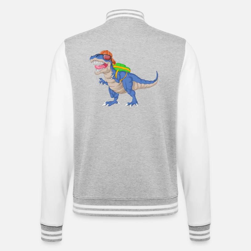 Dinosaur with Backpack and Sunglasses School  - College Sweat Jacket - heather grey/white
