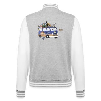 Vacances de camping Vanlife avec motif de camping-campeur de plage - Veste Teddy - gris chiné / blanc - Dos - Marisol (170cm)