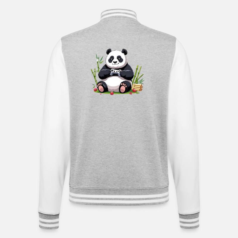 Niedlicher Panda mit Gaming-Controller - College-Sweatjacke - Grau meliert/Weiß