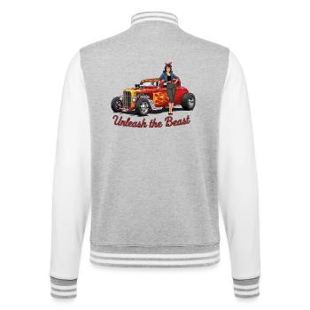 Rostiges Hot Rod mit Weiblicher Begleitung - College-Sweatjacke - Grau meliert/Weiß - Hinten - Marisol (170cm)