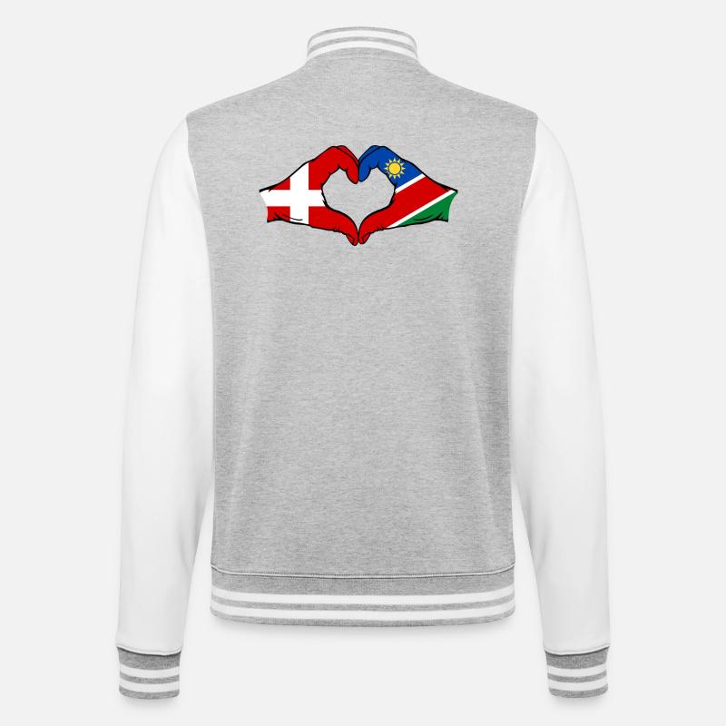 Dänemark Namibia Flagge Herz - College-Sweatjacke - Grau meliert/Weiß