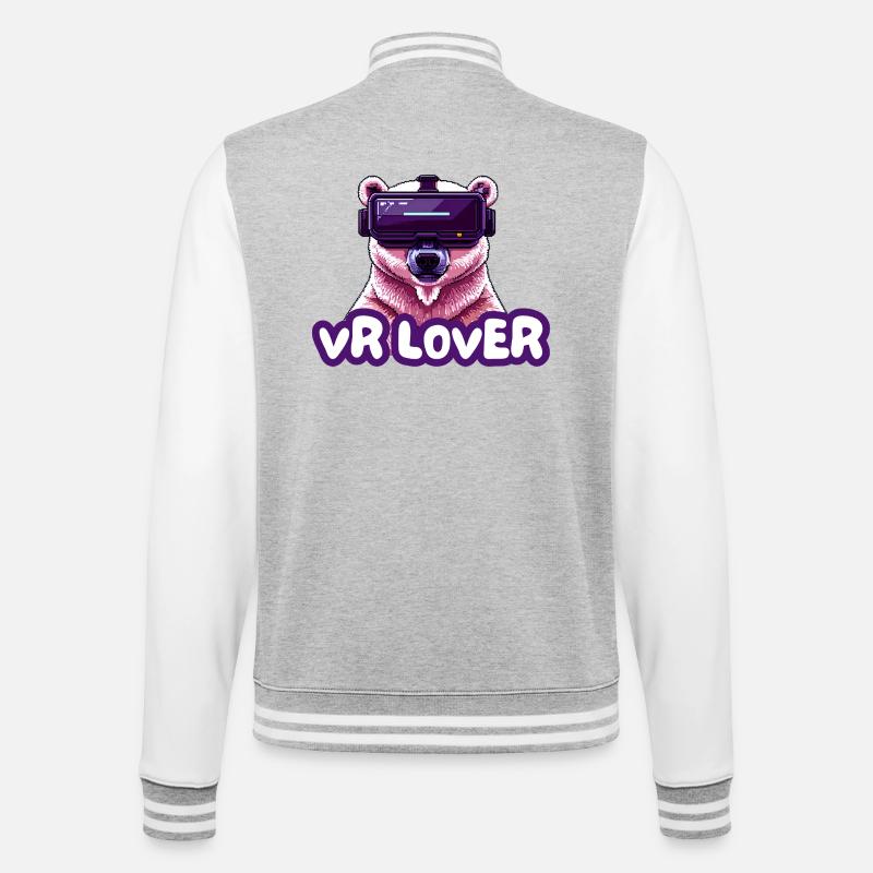 VR Bär mit Virtual Reality Brille - College-Sweatjacke - Grau meliert/Weiß