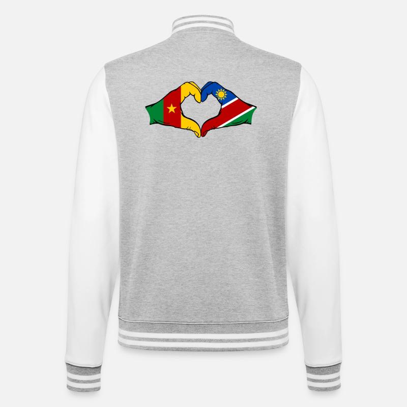 Kemerun, Namibia, Flag, Hands, Heart Shape - College Sweat Jacket - heather grey/white