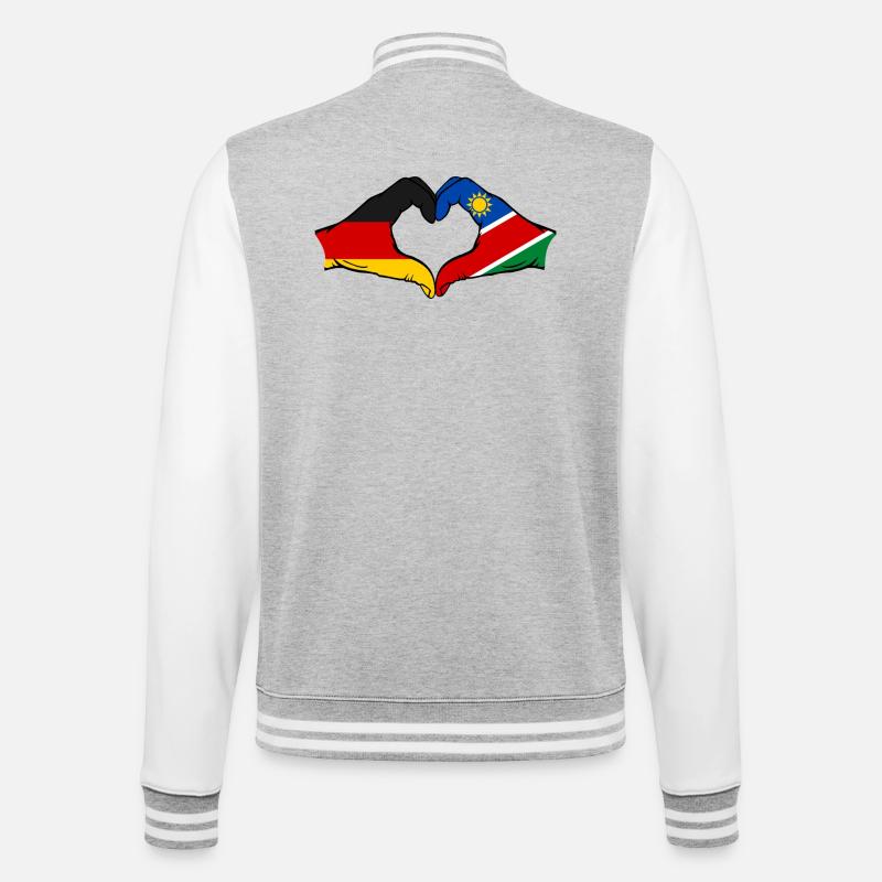 Germany Namibia Flag Hands Heart Shape - College Sweat Jacket - heather grey/white