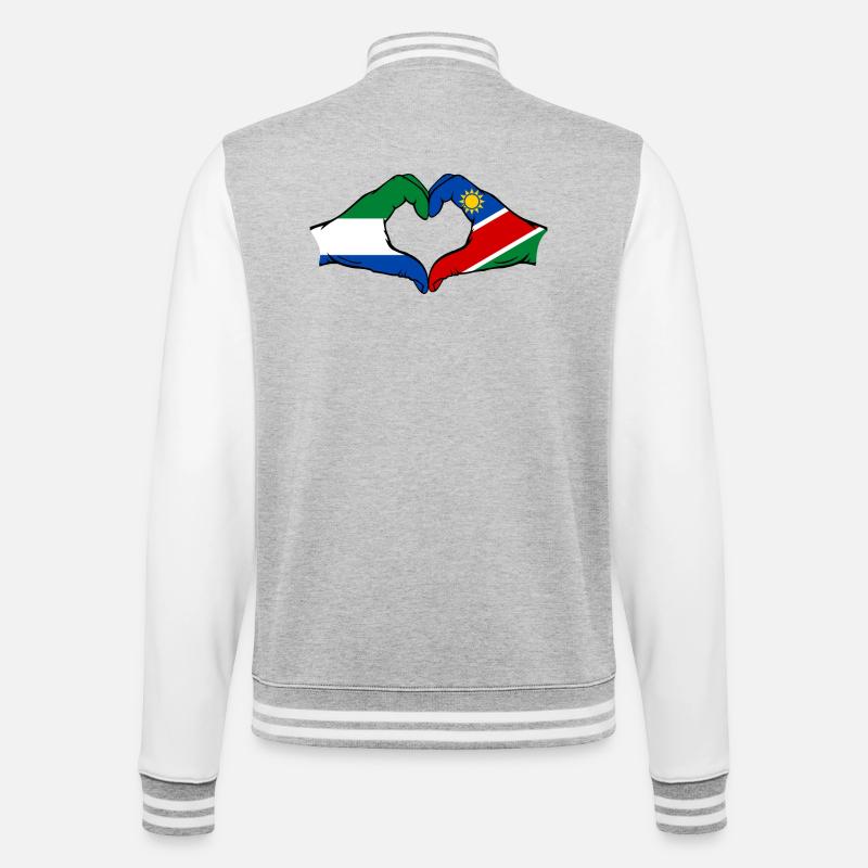 Sierra Leone Namibia Flag Hands Heart - College Sweat Jacket - heather grey/white