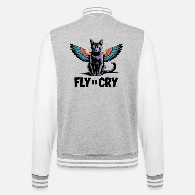 Fliege oder rufe Katze - College-Sweatjacke - Grau meliert/Weiß