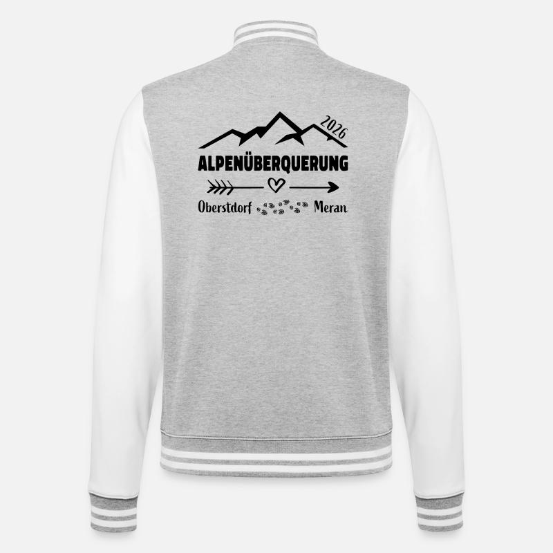 Alpenüberquerung E5 2026 Oberstdorf Meran - College-Sweatjacke - Grau meliert/Weiß