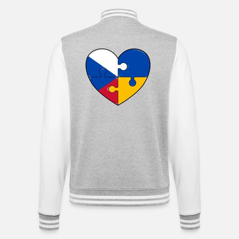 République tchèque Ukraine drapeau puzzle coeur - Veste Teddy - gris chiné / blanc