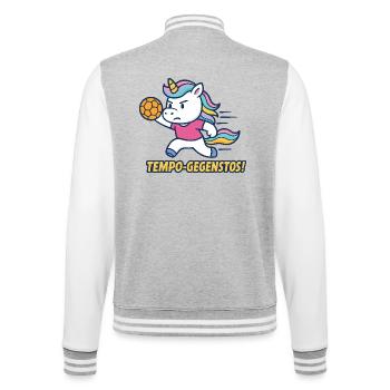 Vitesse, Contre-Coup de pied, Licorne, Handball, Attaque - Veste Teddy - gris chiné / blanc - Dos - Marisol (170cm)