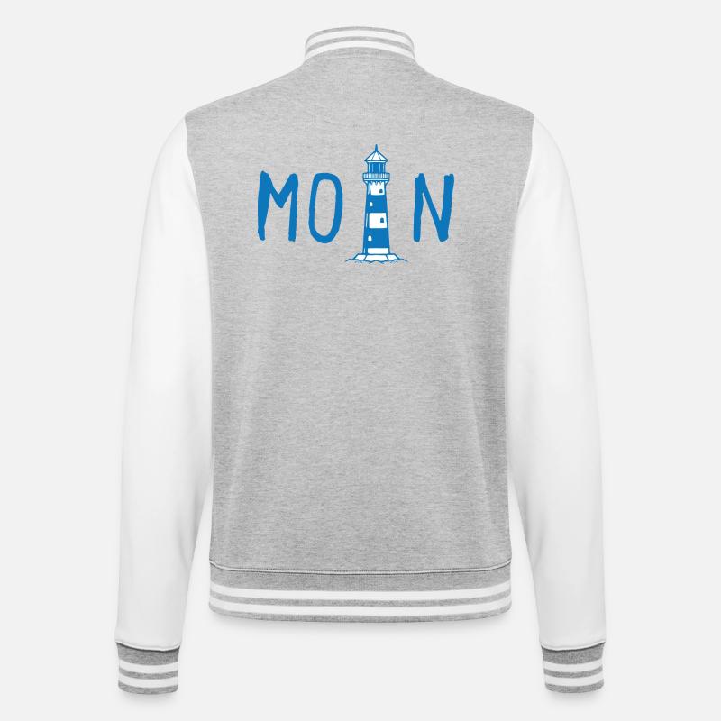 Moin mit Leuchtturm - College-Sweatjacke - Grau meliert/Weiß