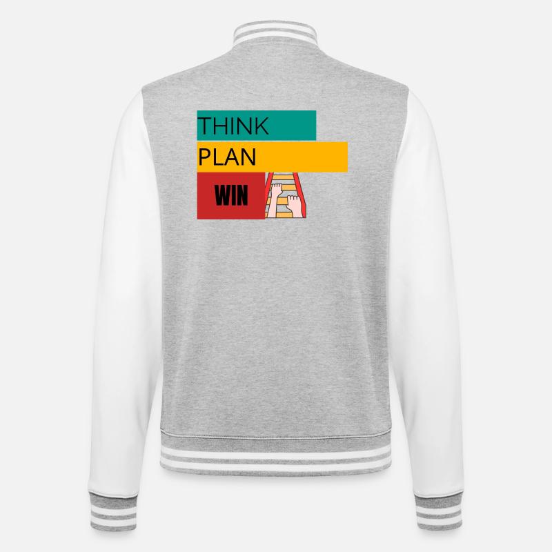 THINK · PLAN · WIN – Motivational T-Shirt - College Sweat Jacket - heather grey/white