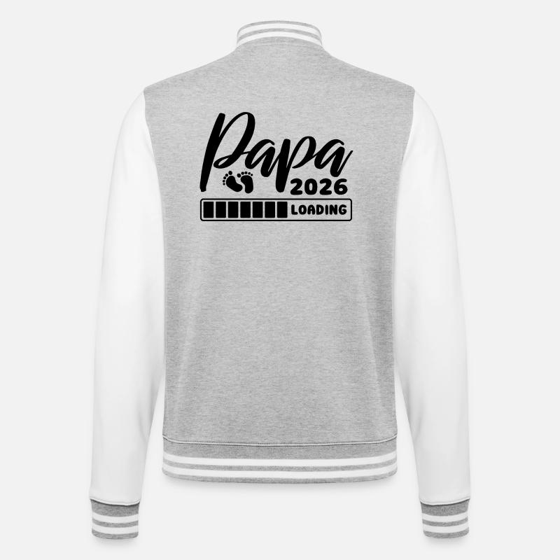 Papa 2026 loading - Schwangerschaft - Geschenk - College-Sweatjacke - Grau meliert/Weiß