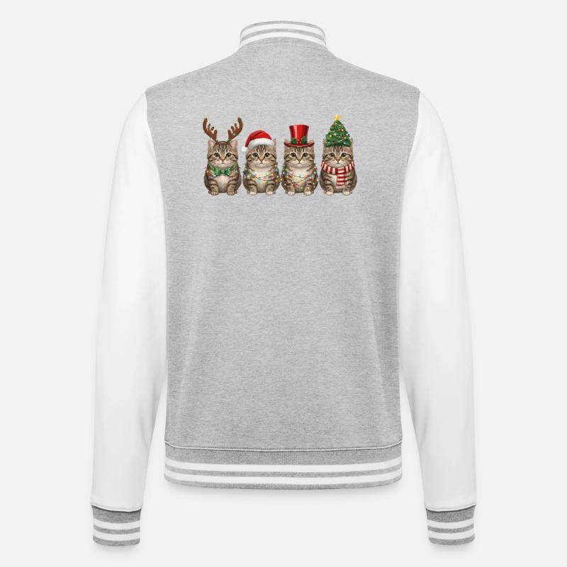 Getigerte Katze Weihnachtsmann Weihnachten  - College-Sweatjacke - Grau meliert/Weiß