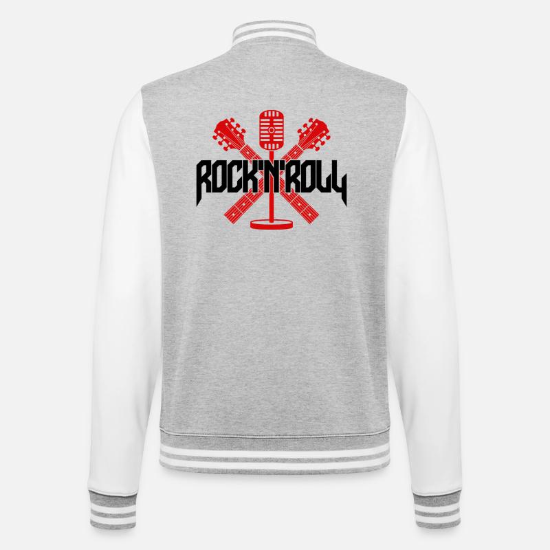 Rock 'N' Roll Microphone and Guitars - College Sweat Jacket - heather grey/white