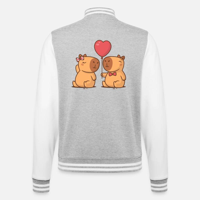Capybara-Paar - College-Sweatjacke - Grau meliert/Weiß