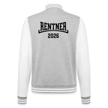 Rentner 2026 (Rente / Ruhestand / Konkav / Black) - College-Sweatjacke - Grau meliert/Weiß - Hinten - Marisol (170cm)