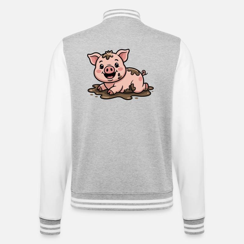 Cochon dans la boue mignon - Veste Teddy - gris chiné / blanc