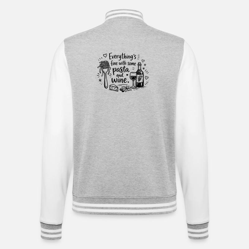 Everything’s Fine With Pasta And Wine - College-Sweatjacke - Grau meliert/Weiß