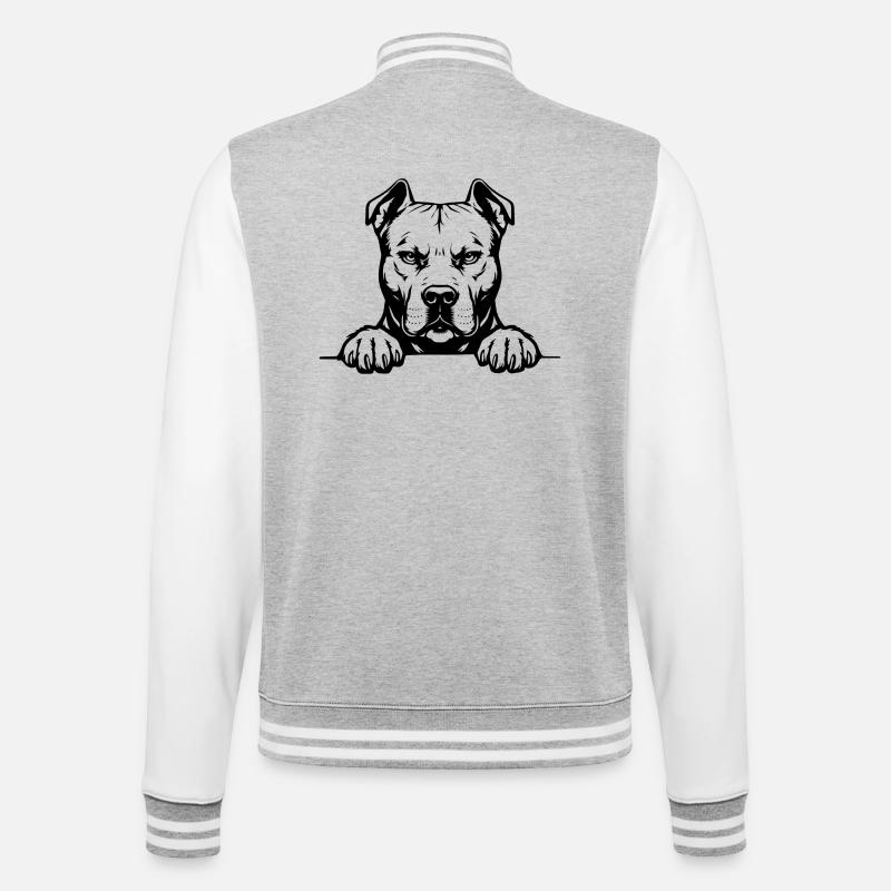 Pitbull Kopf mit Pfoten - College-Sweatjacke - Grau meliert/Weiß