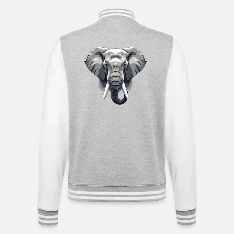 Elephant Head Grayscale Vector - College Sweat Jacket - heather grey/white
