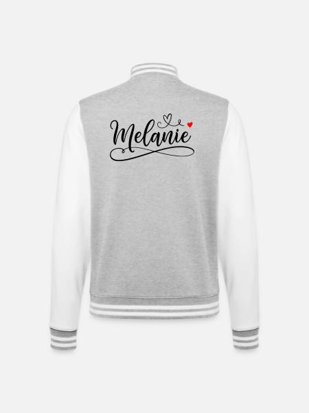 Melanie Name Vorname mit Herzchen  - College-Sweatjacke - Grau meliert/Weiß