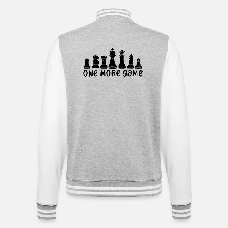 Schachritter Motiv – One More Game - College-Sweatjacke - Grau meliert/Weiß