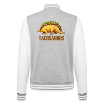 Tacosaurus – Dino trifft Tex-Mex - College-Sweatjacke - Grau meliert/Weiß - Hinten - Marisol (170cm)