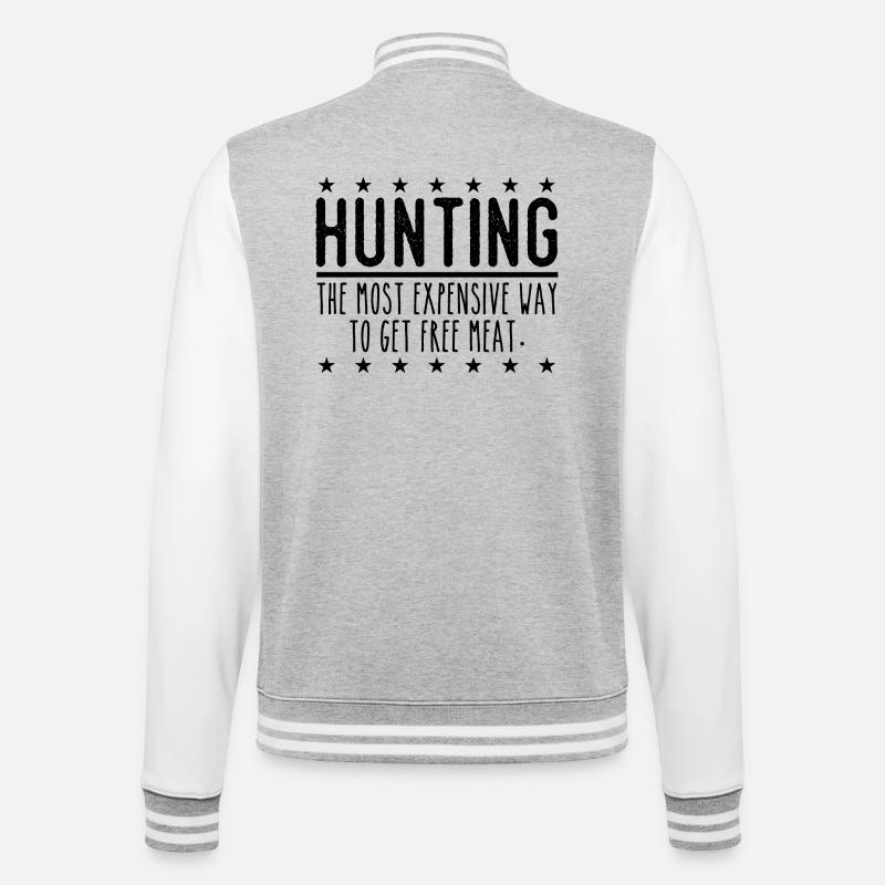 Jäger Lustiger Spruch – Gratis Fleisch Design - College-Sweatjacke - Grau meliert/Weiß