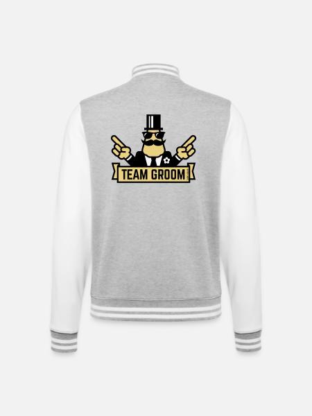 Team Groom (Pointing Stag Night Bachelor Party 3C) - College Sweat Jacket - heather grey/white