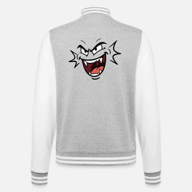Funny vampire face laughing pattern comic - College Sweat Jacket - heather grey/white