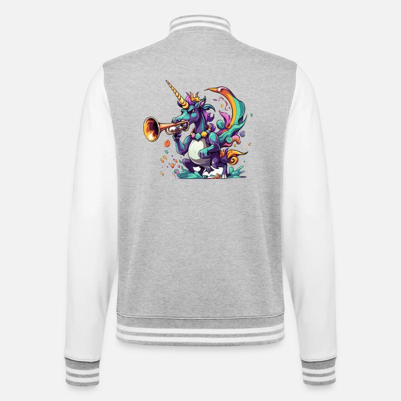 Farbexplosion Einhorn-Trompeter - College-Sweatjacke - Grau meliert/Weiß