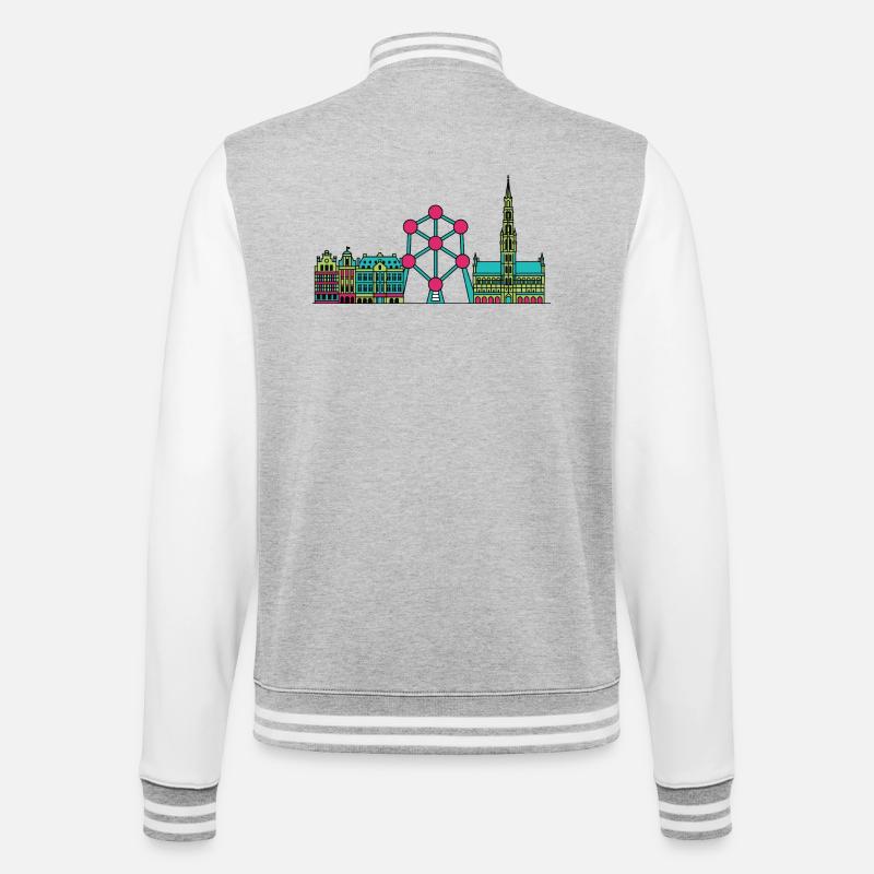 Brüsseler Stadtsilhouette Atomium Moderne Linienkunst - College-Sweatjacke - Grau meliert/Weiß