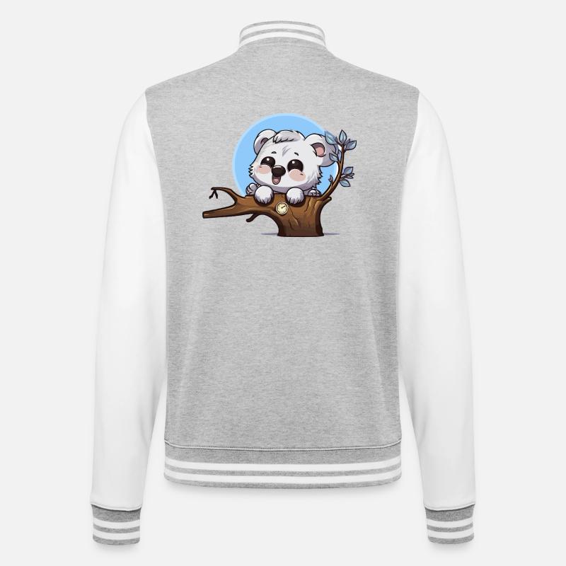 Little Panda on Branch with Clock - College Sweat Jacket - heather grey/white