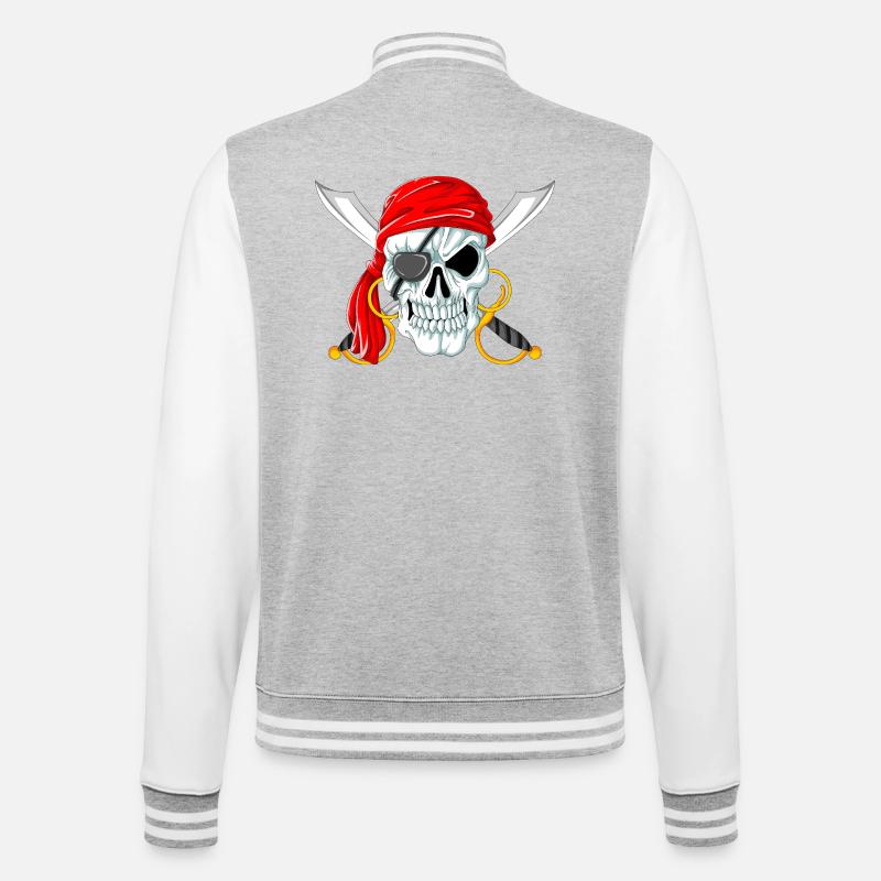 Piratenschädel mit Schwertern Jolly Roger Design - College-Sweatjacke - Grau meliert/Weiß