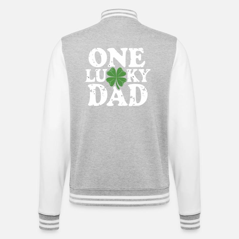 One Lucky Dad Kleeblatt - College-Sweatjacke - Grau meliert/Weiß