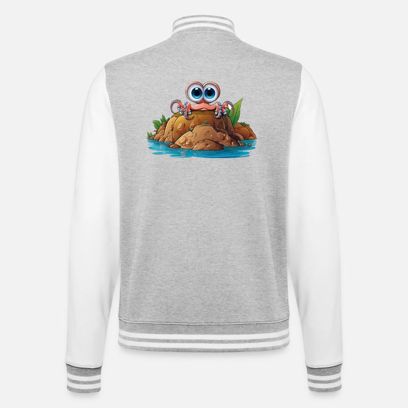 Kieselkrabbe mit Kulleraugen - College-Sweatjacke - Grau meliert/Weiß