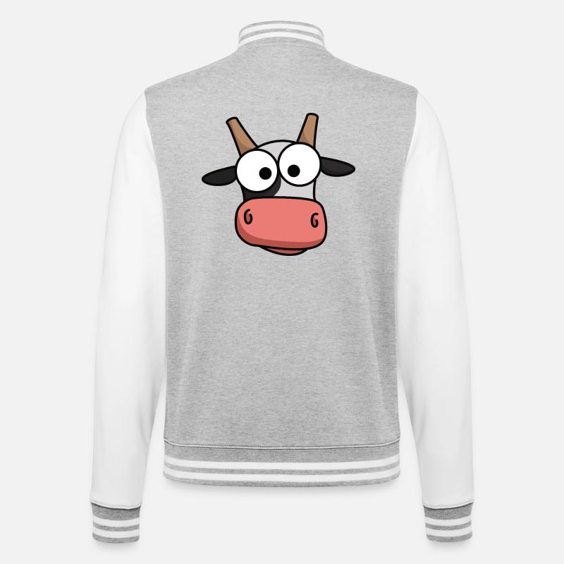 Kuh-Gesicht Comic mit großen Augen - College-Sweatjacke - Grau meliert/Weiß