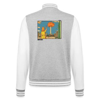 Selfie vor Atompuff - College-Sweatjacke - Grau meliert/Weiß - Hinten - Marisol (170cm)